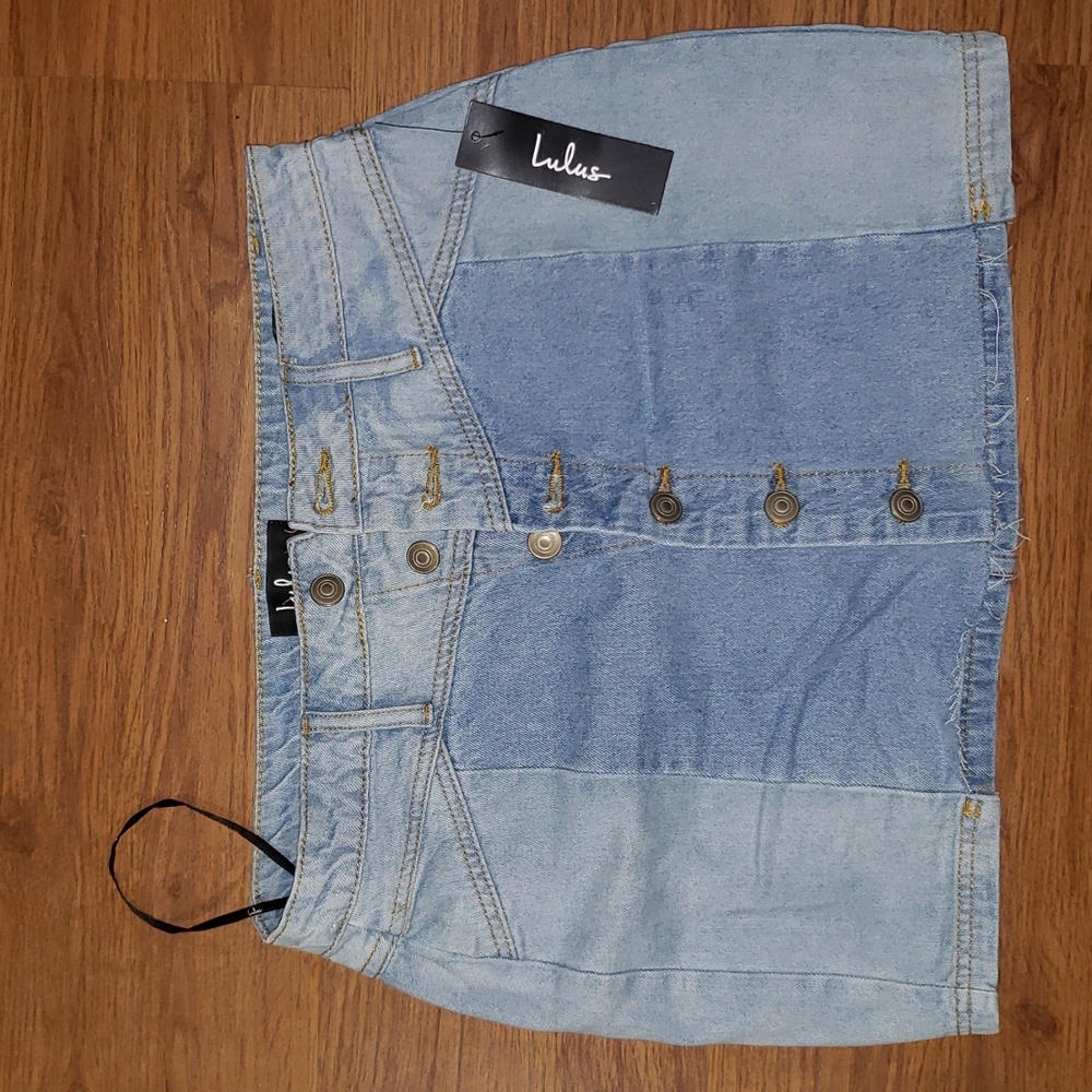 Lulus Two Tone Denim Mini Skirt - Medium